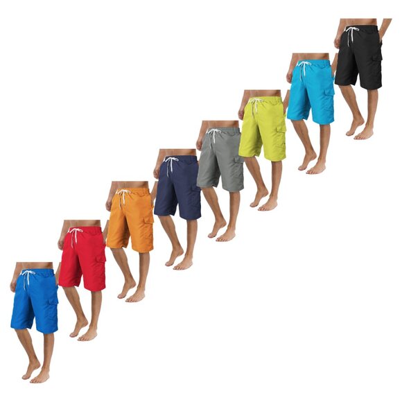 Men's Quick Dry Cargo Swim Trunks Beachwear with Pockets Solid Flex Board Shorts - Picture 8 of 16